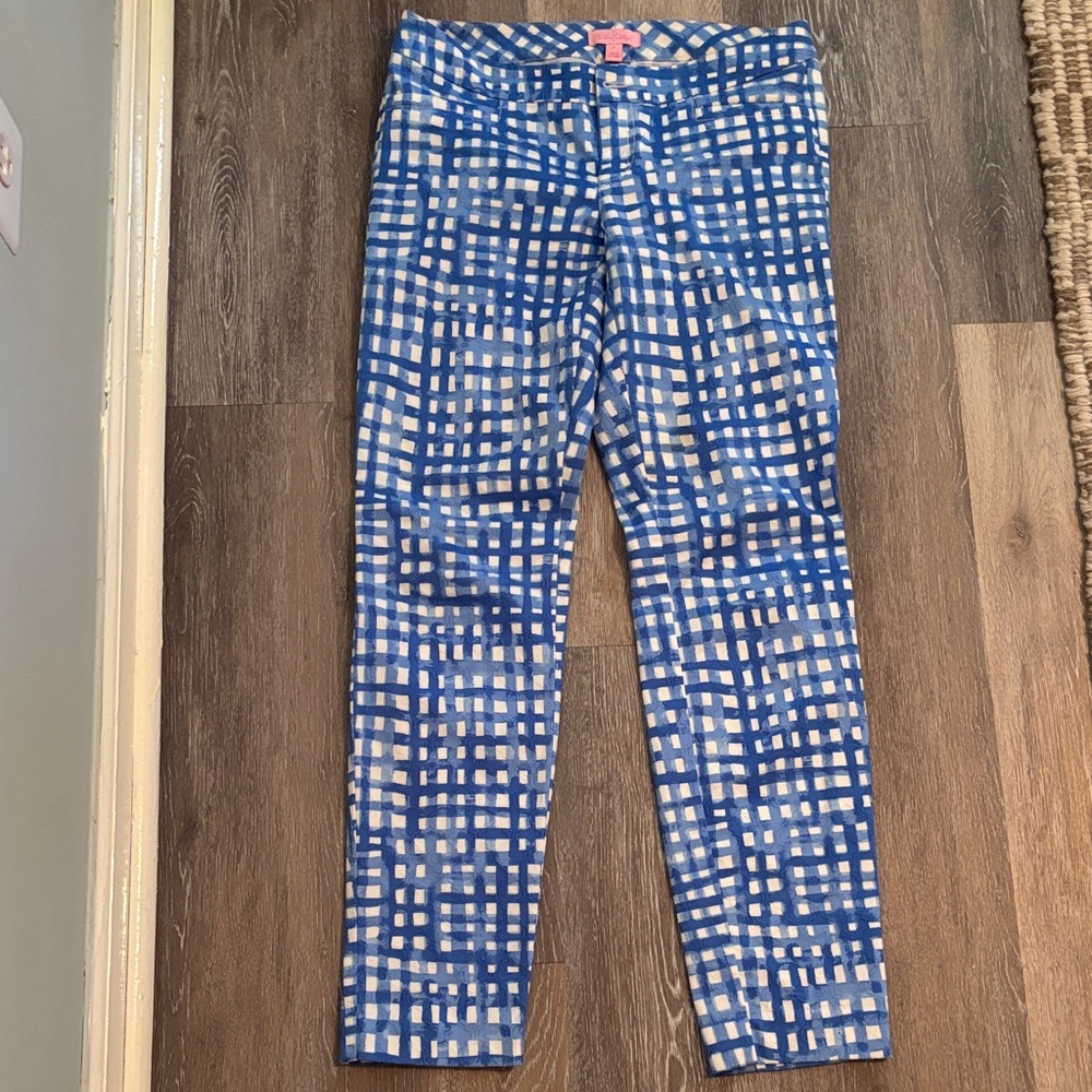 Lilly Pulitzer Blue and White Grid Leggings